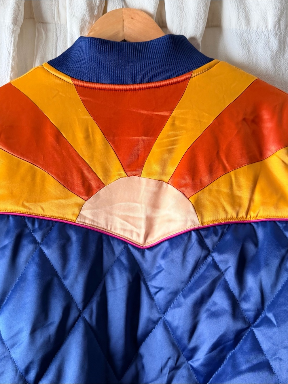 CLASSIC ROCK COUTURE The Original Blue Rising Sun Unisex Bomber Jacket 70s Retro - Picture 5 of 8